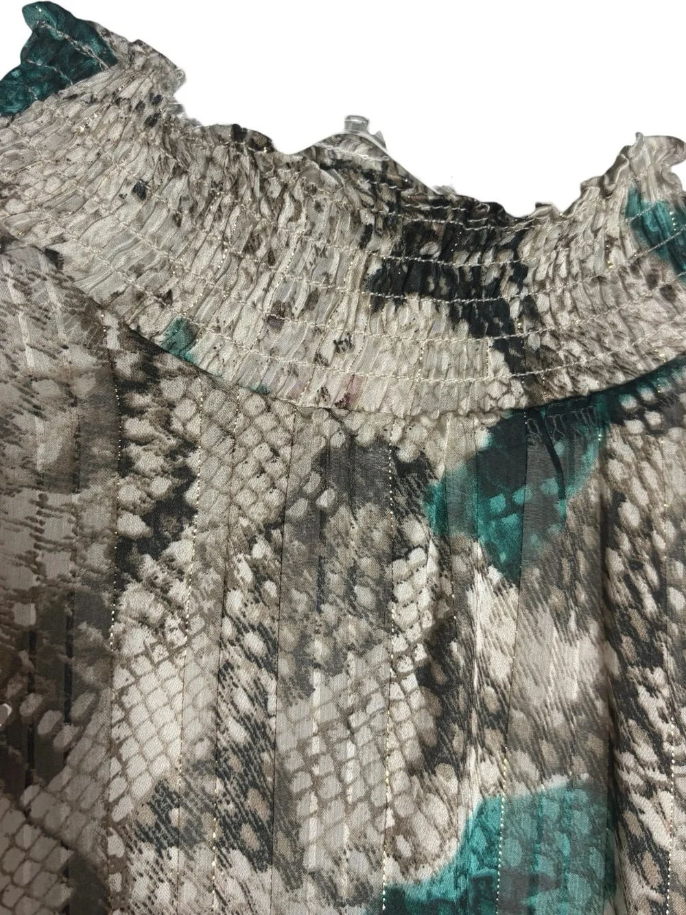 BUDDY LOVE Teal / Gray Ruffle ZoZo Snake-Print Long Sleeve Mini Dress MED NWT